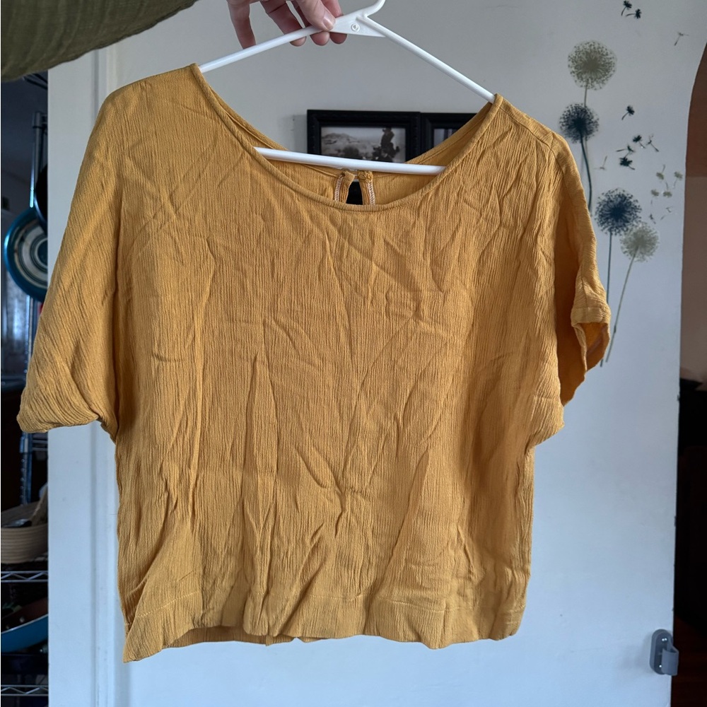 Gold Boxy Dolman Sleeve Top with button keyhole back